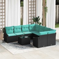 Set vanjskih sofa, 9-dijelni, s jastucima, od poliratana, crni i tirkizni