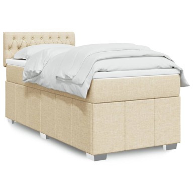 Okvir kreveta s oprugama i madrac krem 80x200 cm od tkanine