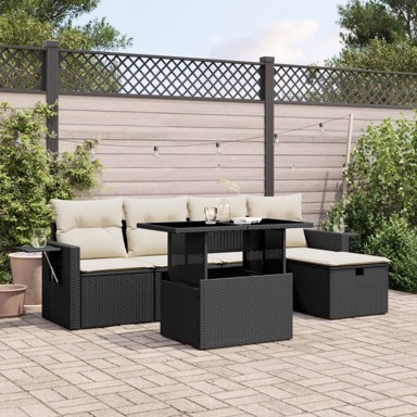 Set vrtnih sofa, 6 kom, poliratan, s jastucima, crni