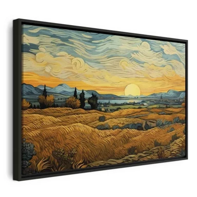 Slika Impresionistička polja, naslikani zlatni krajolik sa žitnim poljima, 90x60 cm