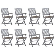 Sklopive vrtne stolice s jastucima 8 kom od bagremovog drva, sivo-smeđa