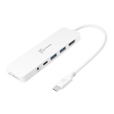 J5CREATE Docking stanice JCD373-N, USB-C, 2x USB-A, 1x HDMI, 1x USB-C, 1x audio, 1x microSD/SD, bijeli