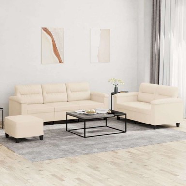 3-dijelni set sofa s jastucima i osloncem za noge, mikrovlakna, bež