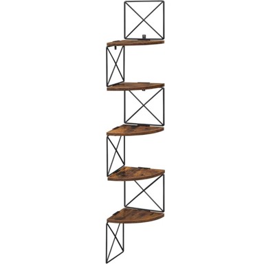 VASAGLE Kutni zidni regal, 5 nivoa, 127,5 x 20 x 20 cm, rustikalno smeđi/crni