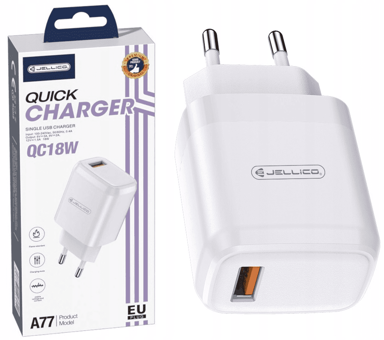 JELLICO Kućni punjač A77, USB-A, Quick Charge, 22,5 W, 3 A, original, bijela, EU blister