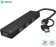 NATEC USB hub Mayfly, USB-C/A, 4x USB-A, crni