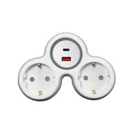 COMMEL Razdjelnik 2-struki s USB punjačem A+C 16A, bijelo-siva