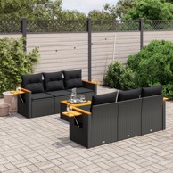 Set vrtnih sofa, 7 kom, poliratan, s jastucima, crni