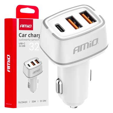 AMIO Auto punjač 2x usb-a + usb-c 32W 12/24V