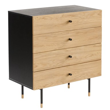 WOODMAN Crna/u prirodnoj boji visoka komoda u dekoru hrasta, 80x87 cm Jugend