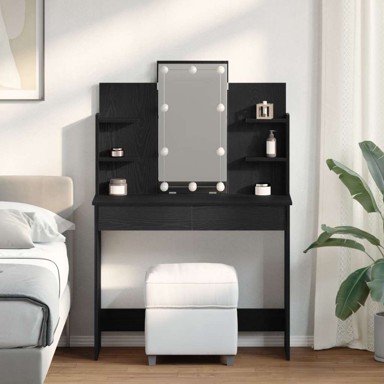 Toaletni stolić s LED svjetlima, crni hrastovina