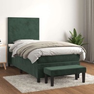 Box Spring krevet s madracem, tamnozeleni, 90x190 cm, baršun