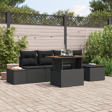 6-dijelni vrtni sofa set s jastučićima, poli ratan akacija, crni 