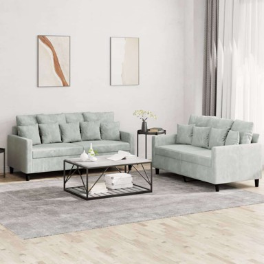 Set sofa 2-dijelni s jastucima, baršun, svjetlosivi 