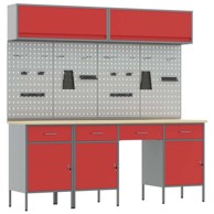 Set radnih ormarića s ladicama i pohranom (set 10 kom), 200 x 55 x 200 cm, crvena