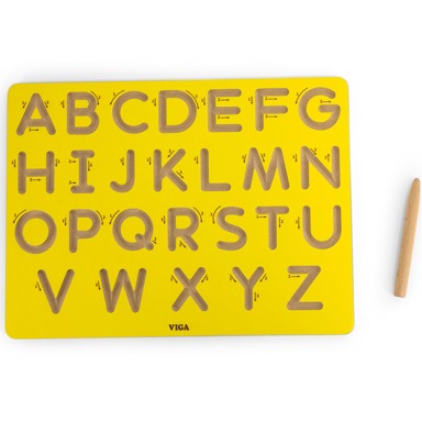 VIGA Ploča za grafomotoriku za učenje pisanja velikih slova, žuta