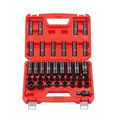 VEVOR Set udarnih nasadnih ključeva, 39 kom, 1/2 inčni pogon, 9-30 mm, crveni