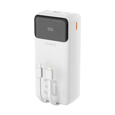 DUDAO Powerbank K15Max, 30000 mAh, 22,5 W, USB-C i Lightning kabel, bijeli