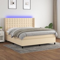 Krevet box spring s madracem LED krem 180x200 cm od tkanine