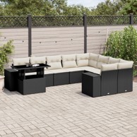 10-dijelni set vrtnih sofa s jastucima crni od poliratana