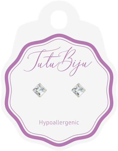 TUTU BIJU Naušnice Square 6.0 mm, crystal, TSQ60C001