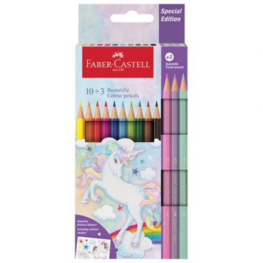 FABER-CASTELL Drvene boje 111219, Pastel Unicorn, 13 boja, blister pakiranje