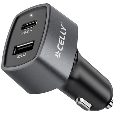 CELLY Auto punjač, 1x USB-C PD + 1x USB-A, 65 W