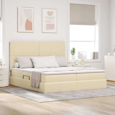 Krevet s od storage s madracem 180 x 200 cm, lažna koža, krem