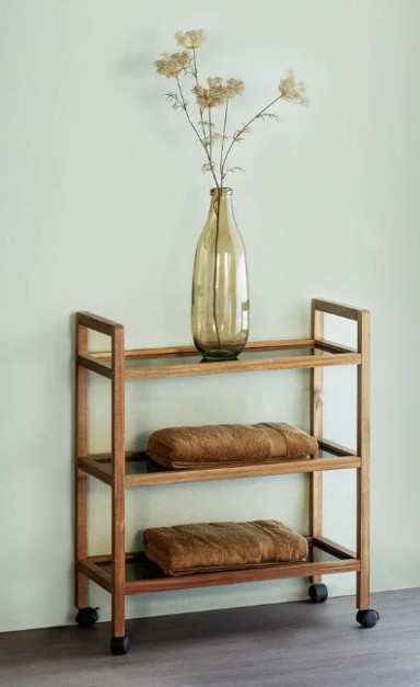 WENKO Kupaonska polica Fondi, masivni bagrem, crna/prirodna, 65 × 76,5 cm