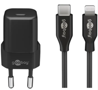 GOOBAY Set za punjenje Apple Lightning / USB-C PD, 30W, punjač, kabel 1m, PD, crna