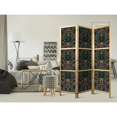 Japanski paravan Barokni ornamenti u patiniranom zlatu i smeđim tonovima, retro motiv, 135x172 cm