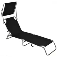 ENERO CAMP Kamperski krevet, sklopivi, podesivi naslon, sjenilo, 186 × 56 cm, crna