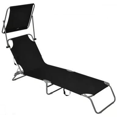 ENERO CAMP Kamperski krevet, sklopivi, podesivi naslon, sjenilo, 186 × 56 cm, crna