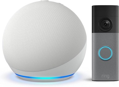 RING ECHO Dot + akumulatorski video domofon (zadnja gen.), bijeli