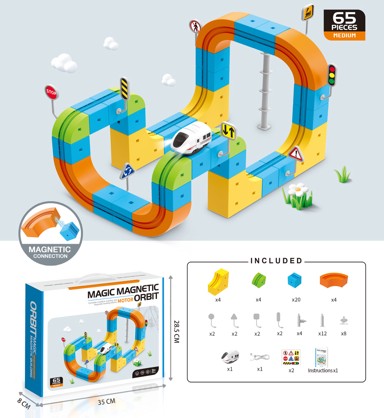 Set magnetskih blokova za trkaću stazu i vlakove, 65 kom
