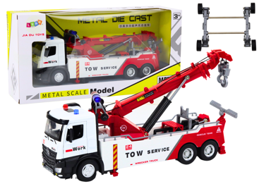 Kamion s dizalicom, dvije metalne kuke, crveno-bijeli, svjetlosni i zvučni efekti