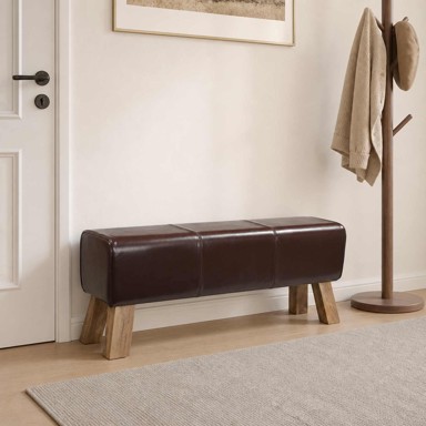 Klupa 110 x 30 x 45 cm od prave kože, tamnosmeđa