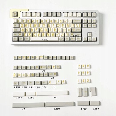 KBCUSTOM kapice za tipke Retro Gold s velikim slovima, PBT, Cherry profil, 140 kom.