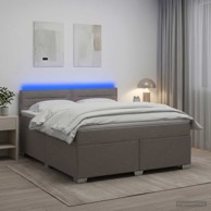 Krevet s box springom, madracem i LED-om 160 x 200 cm, sivosmeđi