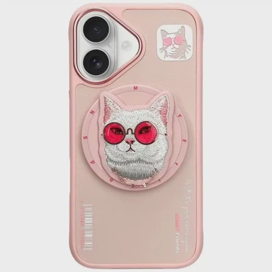 NIMMY Maskica za iPhone 16, Glasses Cool Cat, MagSafe kompatibilna, roza 