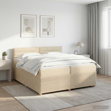 Boxspring krevet s madracem 200 x 200 cm, tkanina, krem