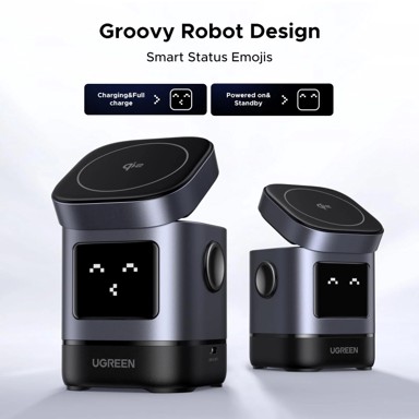 UGREEN Bežični kućni punjač Robot Uno, 15W, sivi