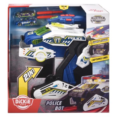 DICKIE Policijsko vozilo Bot, 35 cm, svjetlosni i zvučni efekti, 2 metalna automobila