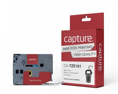 CAPTURE Traka za označavanje 36 mm x 8 m na prozirnoj podlozi, CA-TZE161, crna