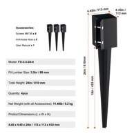 VEVOR Sidrište za stupove ograde, 4 kom, 113 x 113 x 610 mm, crno