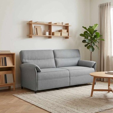 Sofa, 3-sjed, 180 cm, 100% poliester, metalna konstrukcija, MDF, šperploča, svijetlosiva