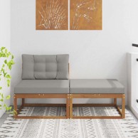 Sekcijska sofa, 2 kom, od akacije, srednji + otoman, prirodna i svijetlosiva