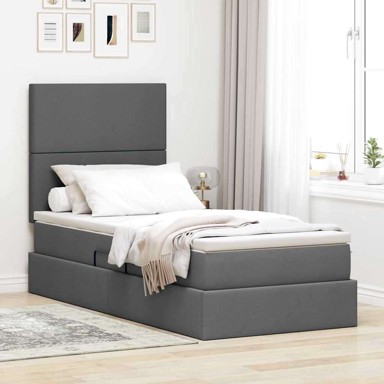 Krevet s prostorom za pohranu s LED rasvjetom 90x190 cm, tamno siva