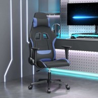 Masažna gaming stolica, crno-plava, tkanina, bez naslona za noge