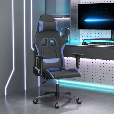 Masažna gaming stolica, crno-plava, tkanina, bez naslona za noge